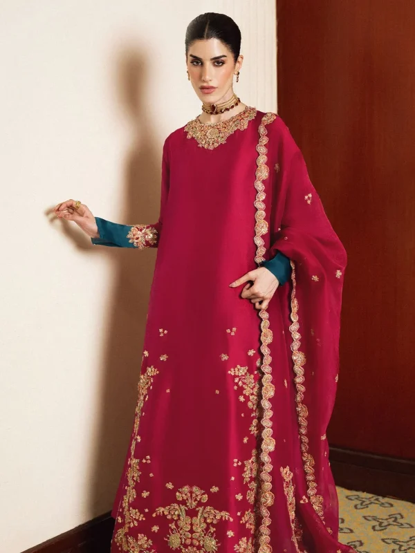 Hussain Rehar Shocking Pink Raw Silk Formal Collection Replica