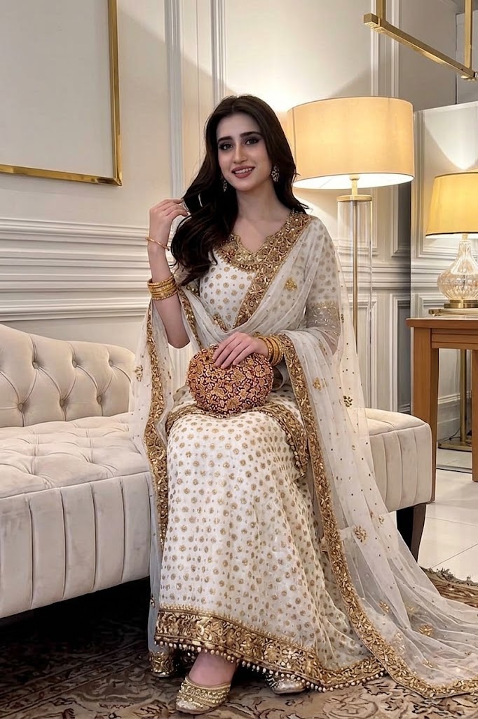 Haris Shakeel White Bridal Collection Chiffon Replica - Image 2