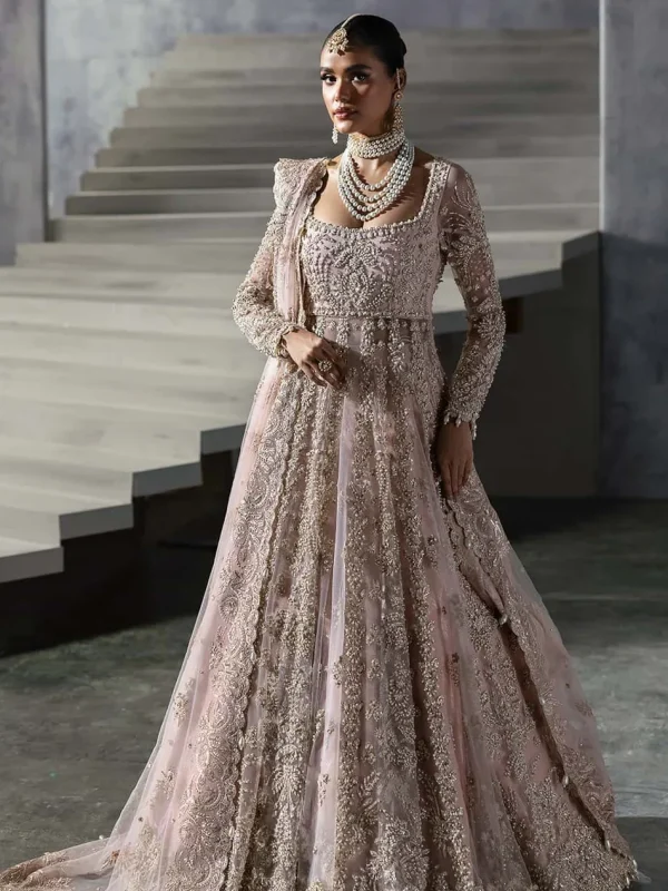 Afrozeh Peach Net Bridal Collection Replica