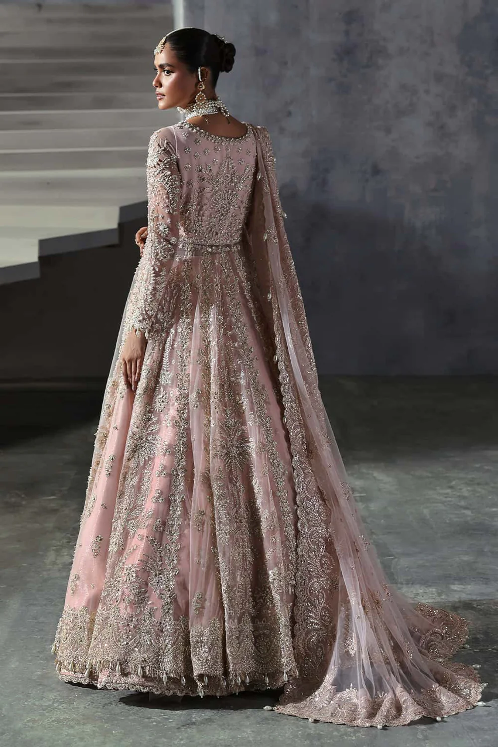 Afrozeh Peach Net Bridal Collection Replica - Image 2