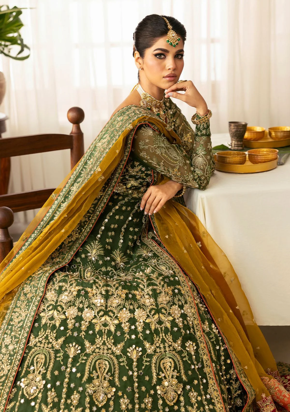 Gulaal Bottle Green Net Bridal Collection Replica - Image 3