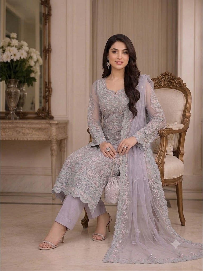 Shrenz Mauve Organza Formal Collection Replica - Image 3