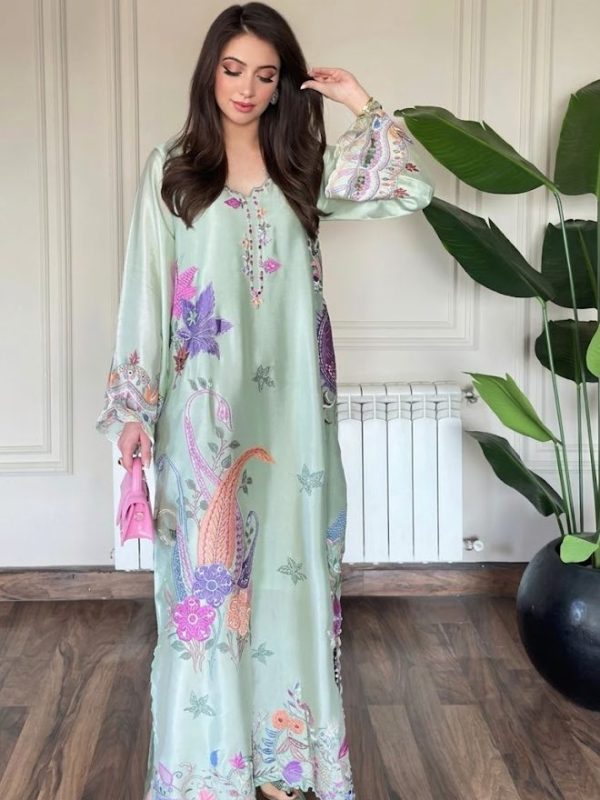 Shrenz Pistachio Sheesha Silk Formal Collection Replica