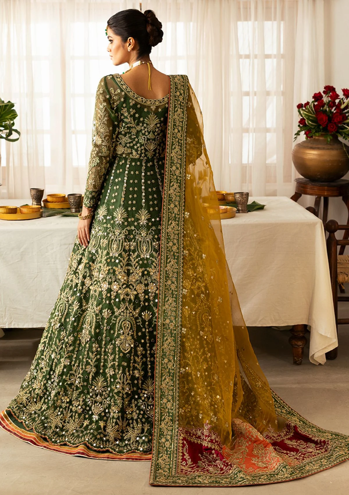 Gulaal Bottle Green Net Bridal Collection Replica - Image 2