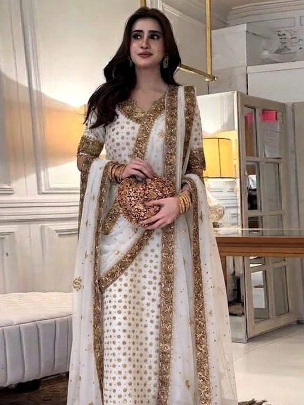 Haris Shakeel White Bridal Collection Chiffon Replica
