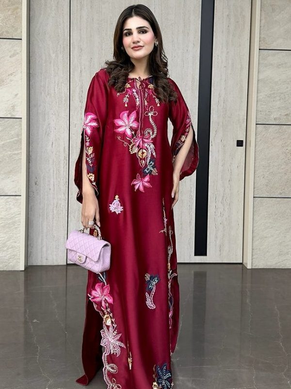 Shrenz Maroon Silk Formal Collection Replica