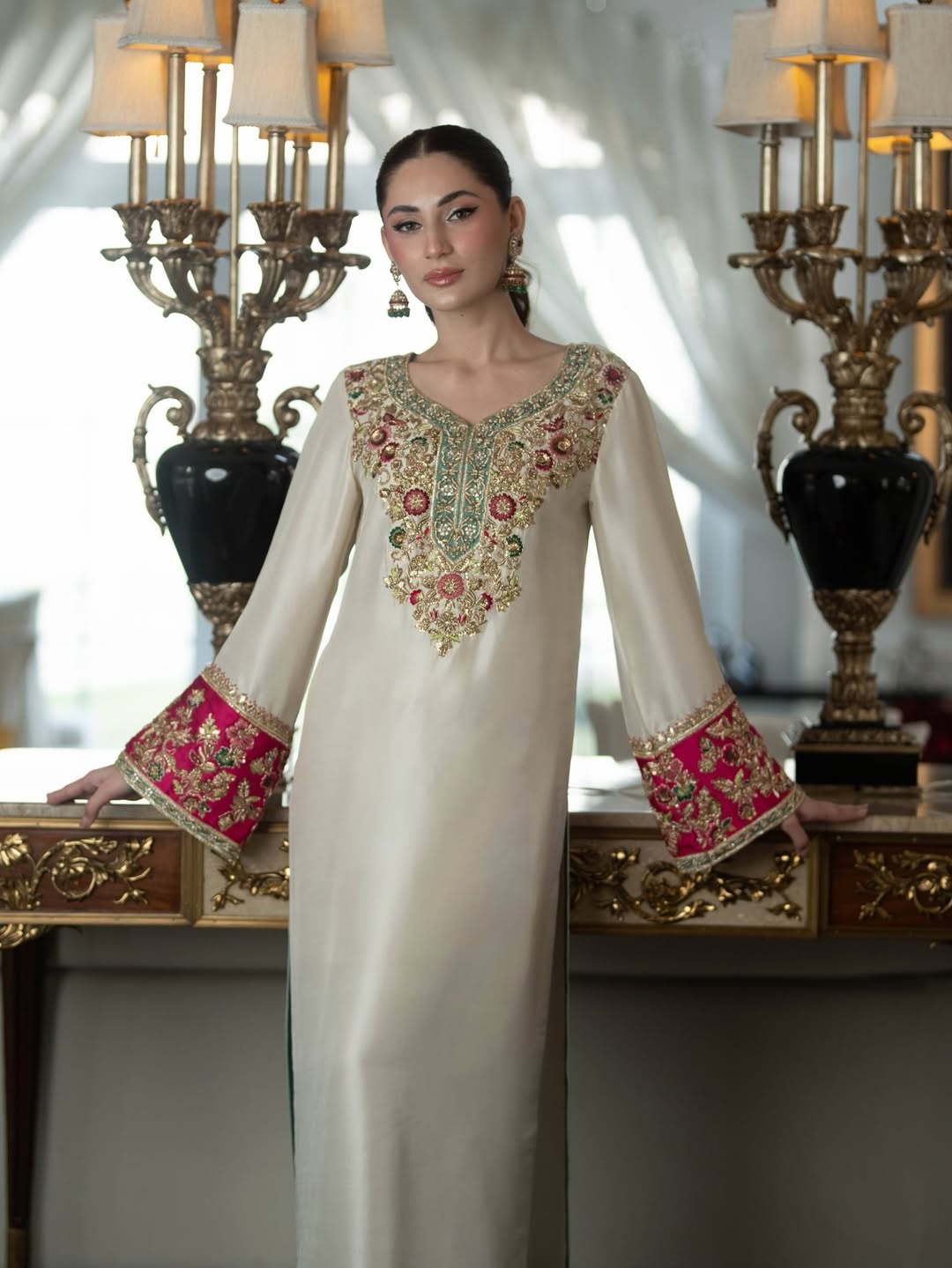 Shrenz White Raw Silk Formal Collection Replica - Image 3