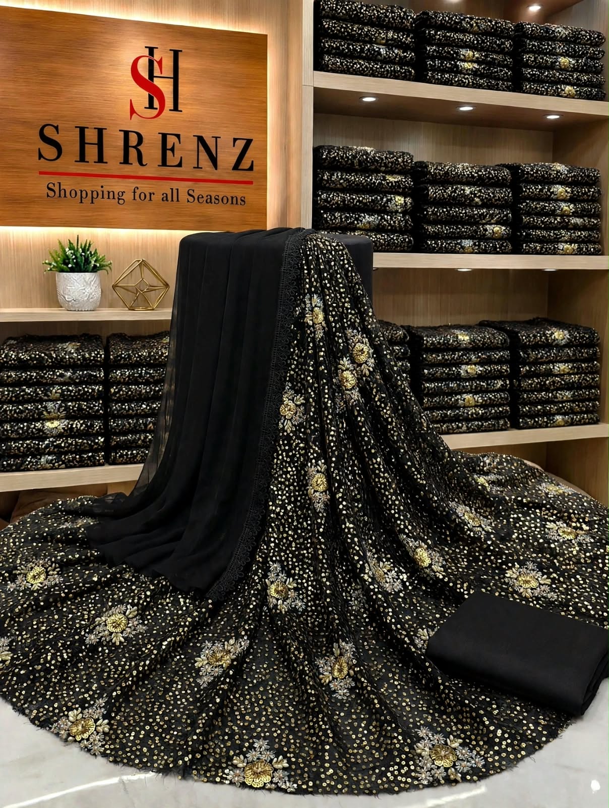 Shrenz Black Chiffon Formal Collection Replica