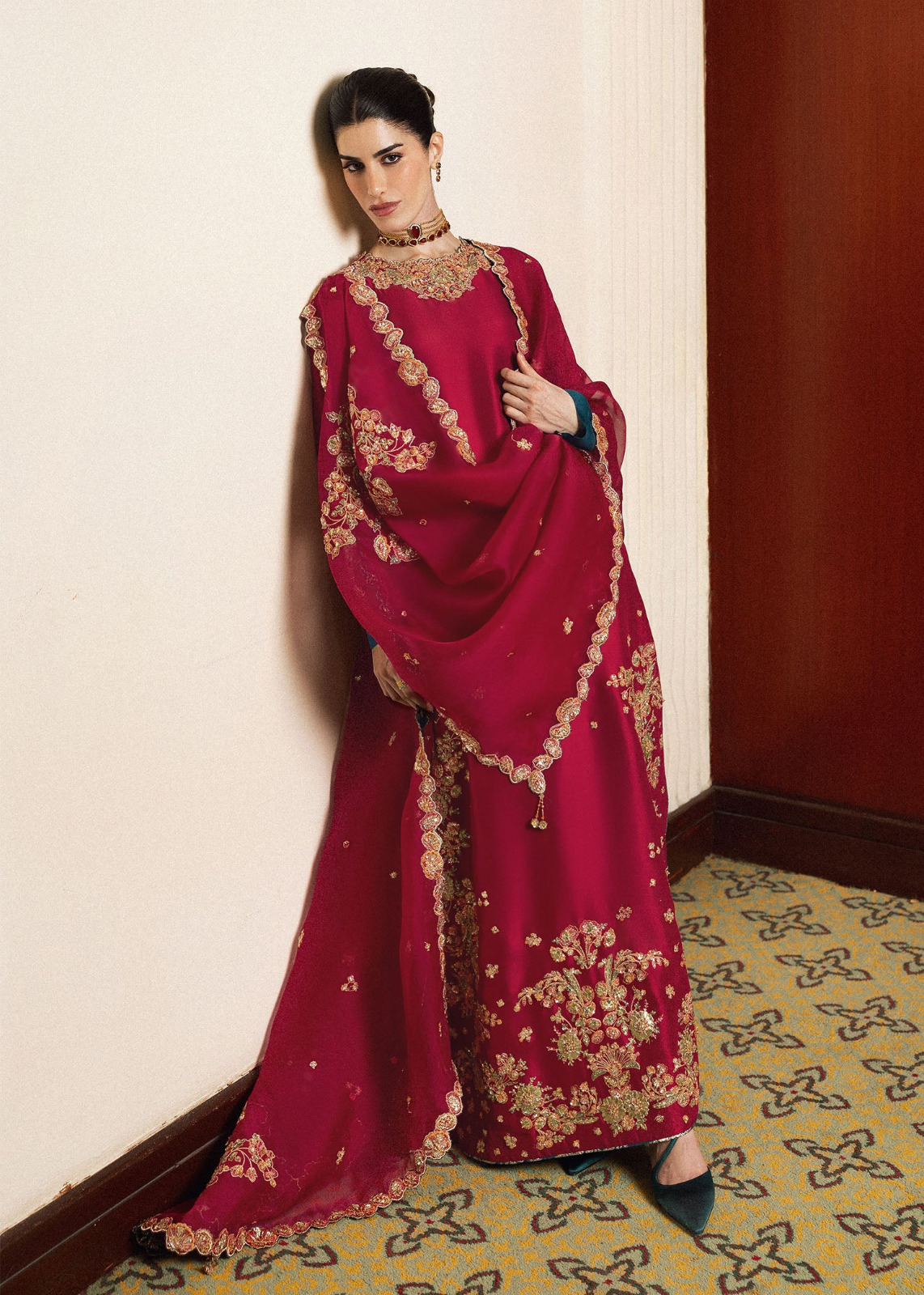 Hussain Rehar Shocking Pink Raw Silk Formal Collection Replica - Image 3