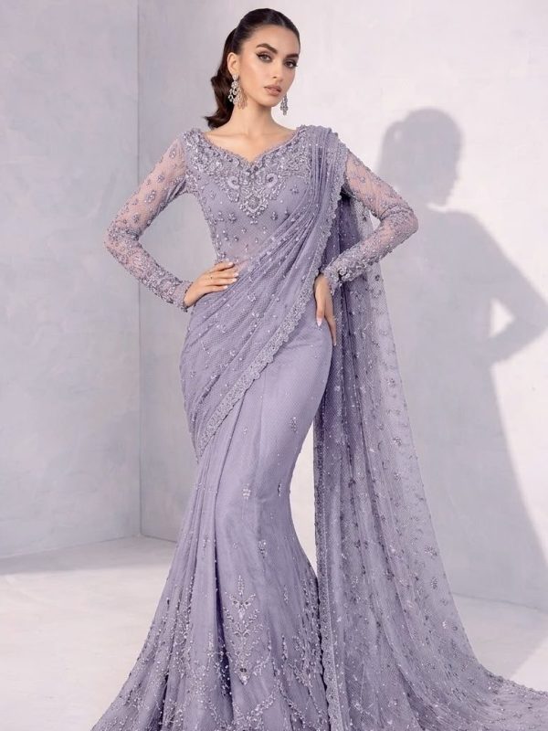 Maria B Purple Net Saree Collection Replica