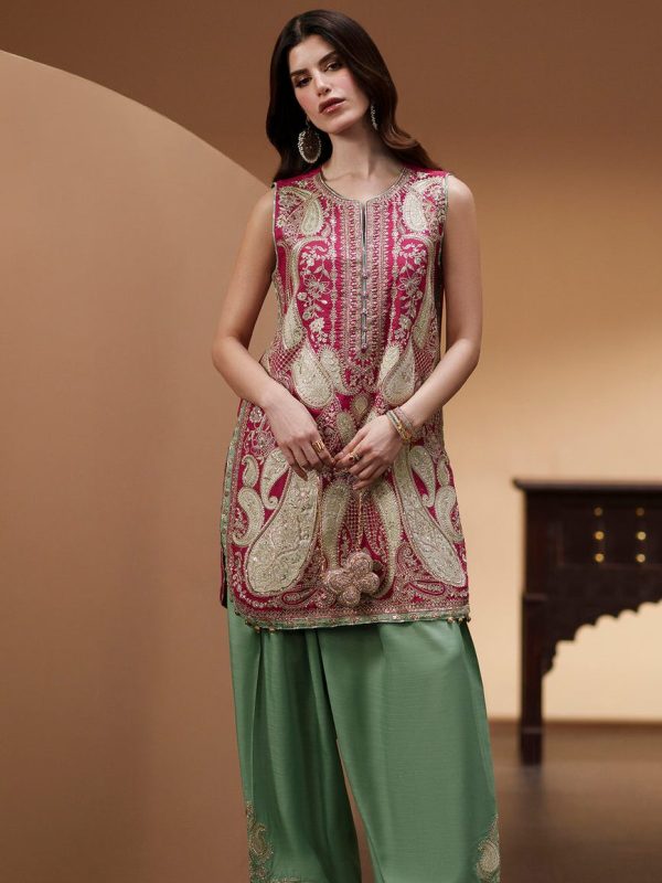 Ethnic Red Raw Silk Formal Collection Replica