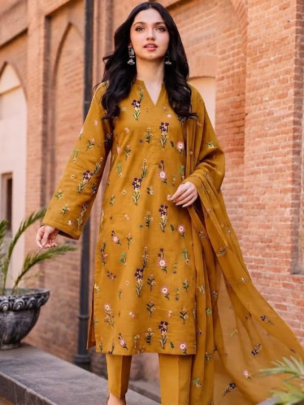 Shrenz Mustard Luxury Lawn Collection Replica