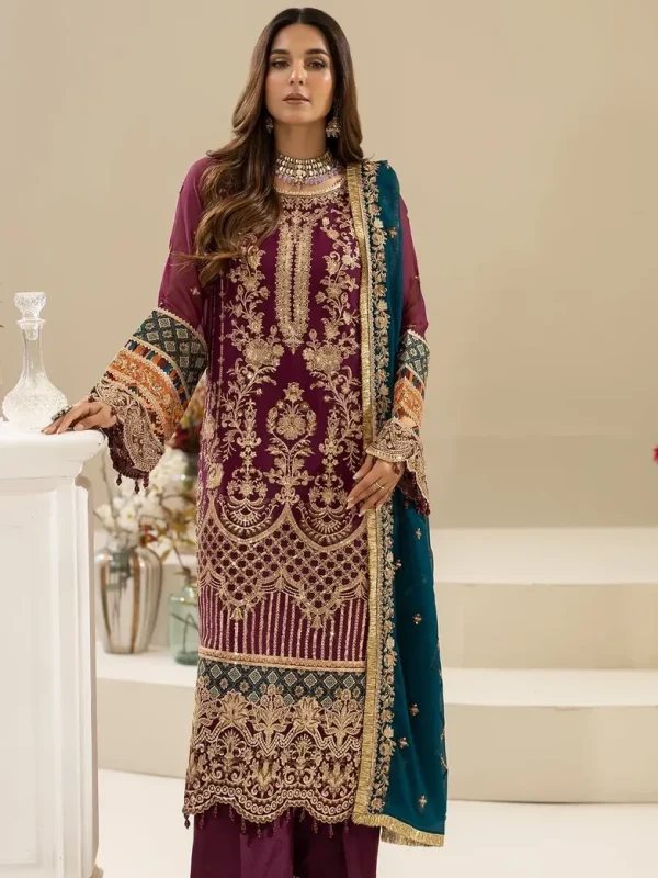 Imrozia Maroon Chiffon Formal Collection Replica