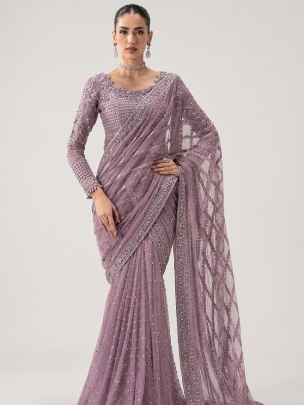 Maria B Purple Chiffon Saree Collection Replica