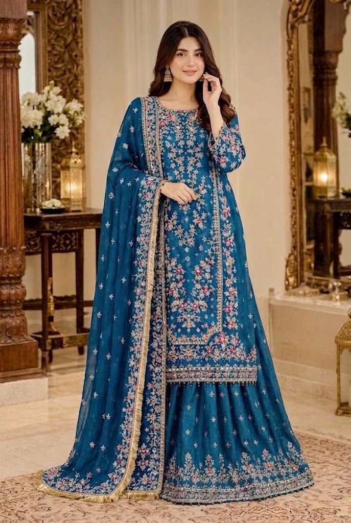 Shrenz Blue Chiffon Formal Collection Replica - Image 2