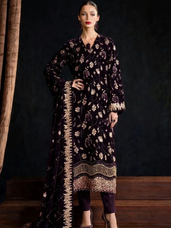 Shrenz Purple Velvet Winter Collection Replica