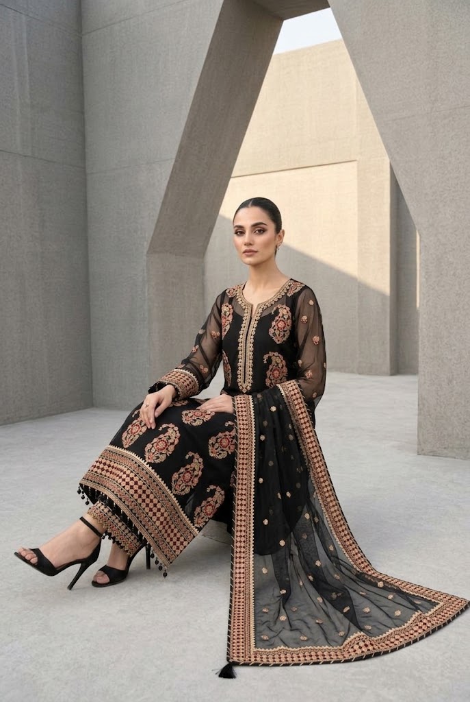 Shrenz Black Organza Formal Collection Replica - Image 3