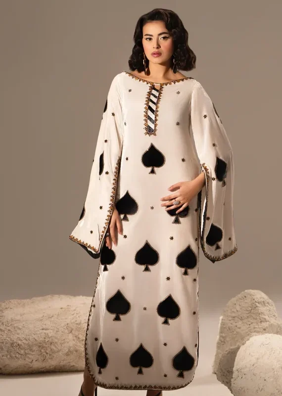 Shrenz White Silk Formal Kaftan Collection Replica