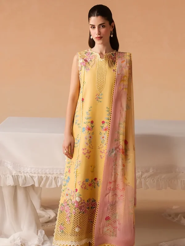 Afrozeh Yellow Printed Lawn Linen Collection Replica