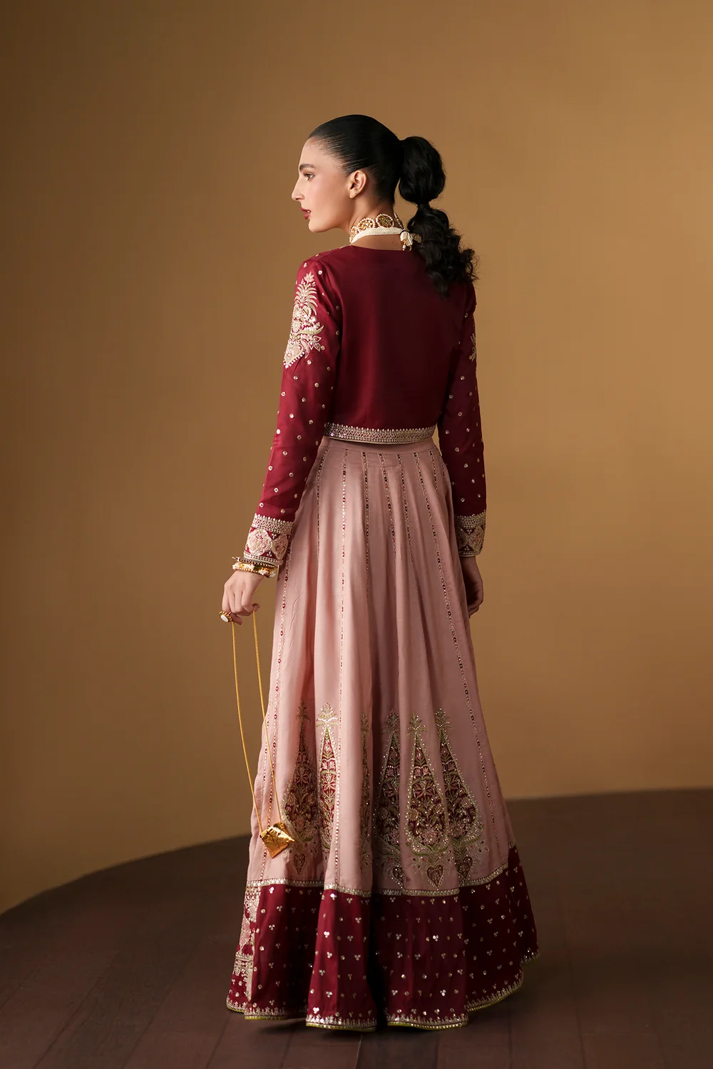 Ethnic Pink Raw Silk Bridal Collection Maxi Replica - Image 3