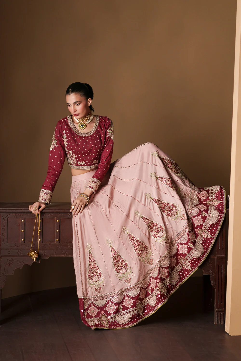 Ethnic Pink Raw Silk Bridal Collection Maxi Replica - Image 4