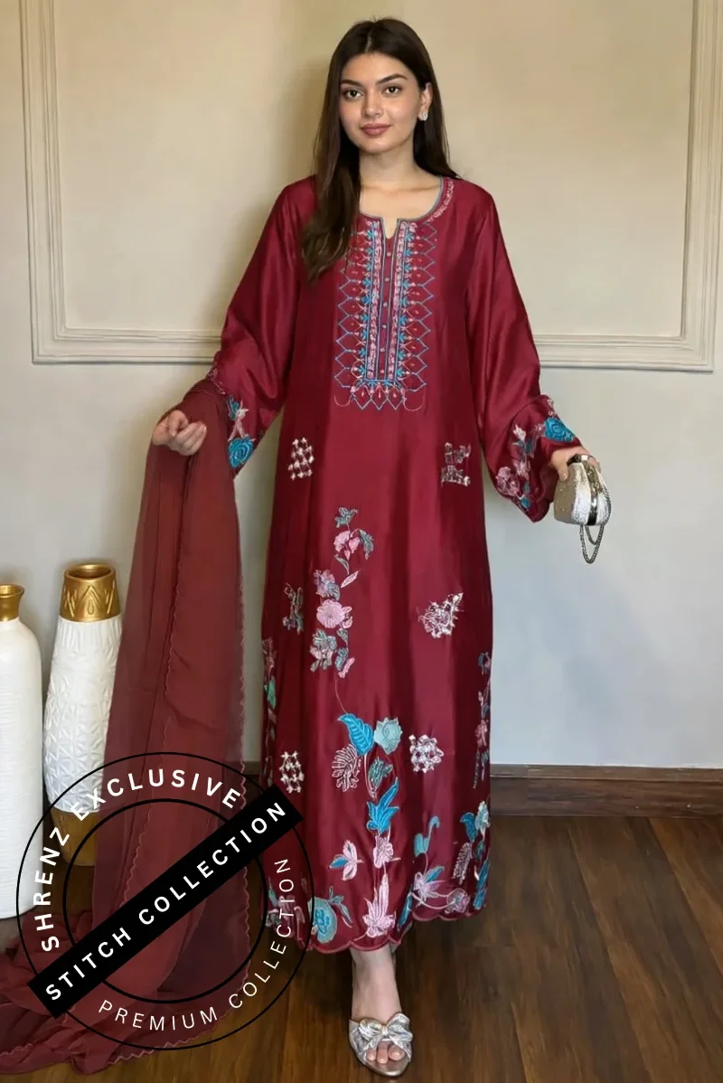 Shrenz 3 Piece Stitched Silk Pret Collection