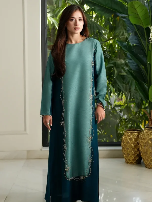 Lulusar Seagreen Raw Silk Formal Collection Replica