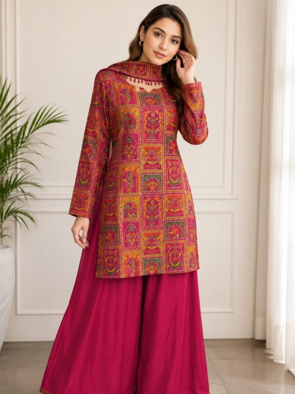 Shrenz Shocking Pink Raw Silk Formal Collection Replica
