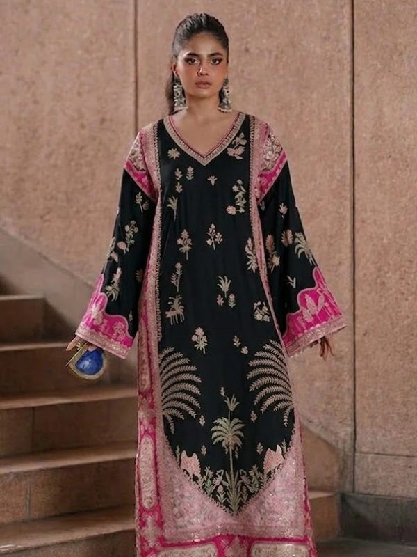 Ethnic Black Dull Raw Silk Formal Collection Replica