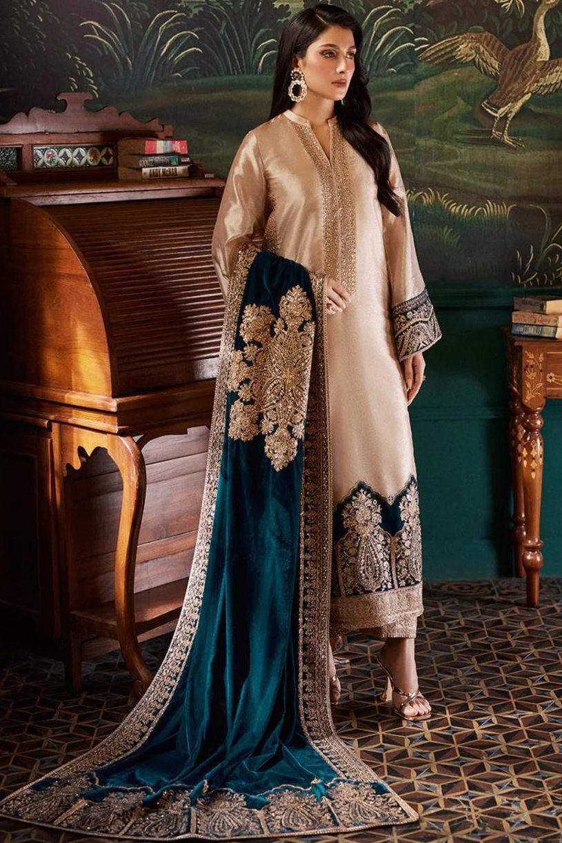 Zainab Chottani Skin Brocade Formal Collection Replica Zinc Shawl