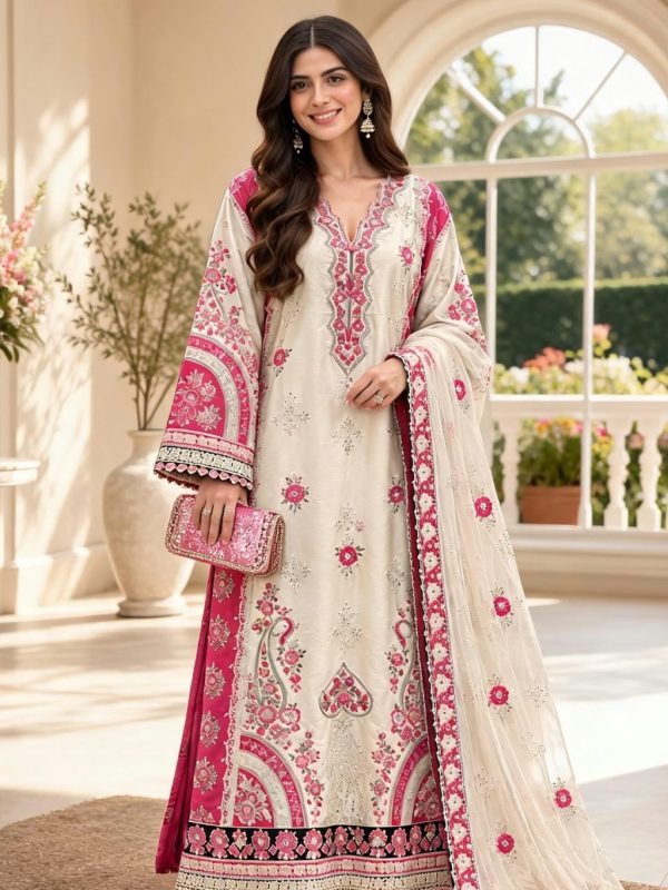 Shrenz White Silk Formal Collection Replica