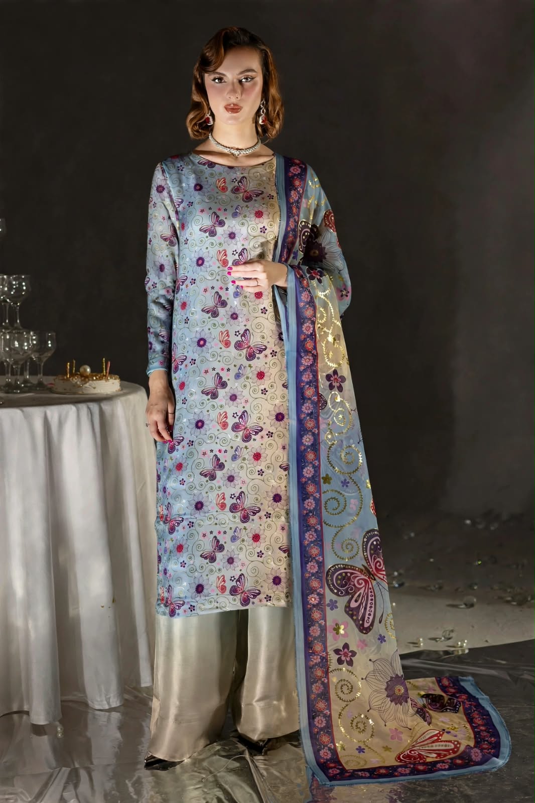 Shrenz Tie-N-Die Digital Printed Silk Formal Collection Replica - Image 2