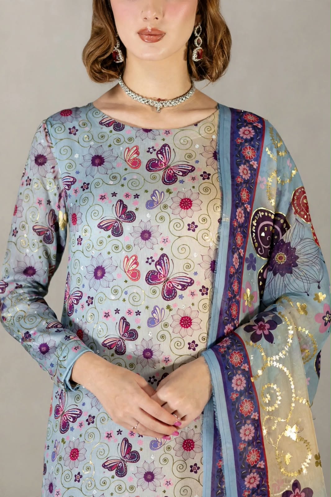 Shrenz Tie-N-Die Digital Printed Silk Formal Collection Replica - Image 4