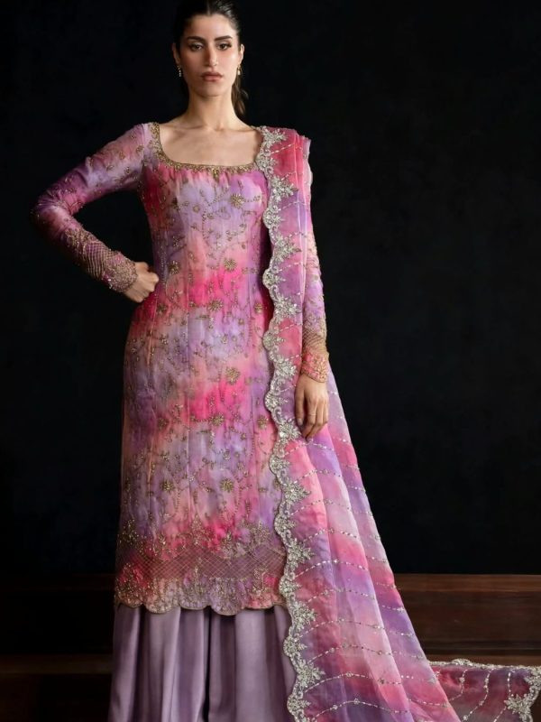 Shrenz Pink Cutdana Sheesha Silk Formal Collection Replica
