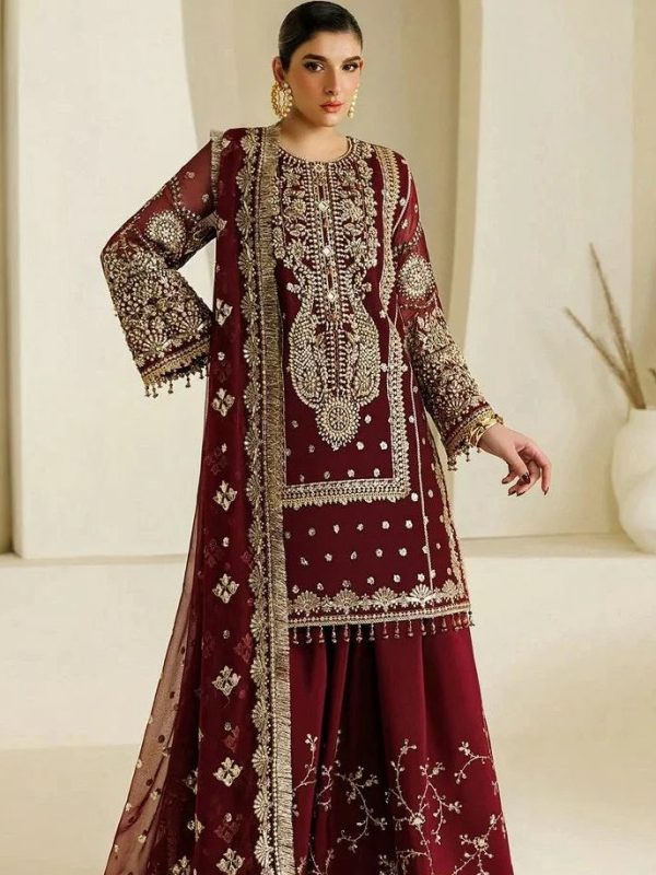 Alizeh Maroon Chiffon Formal Collection Replica