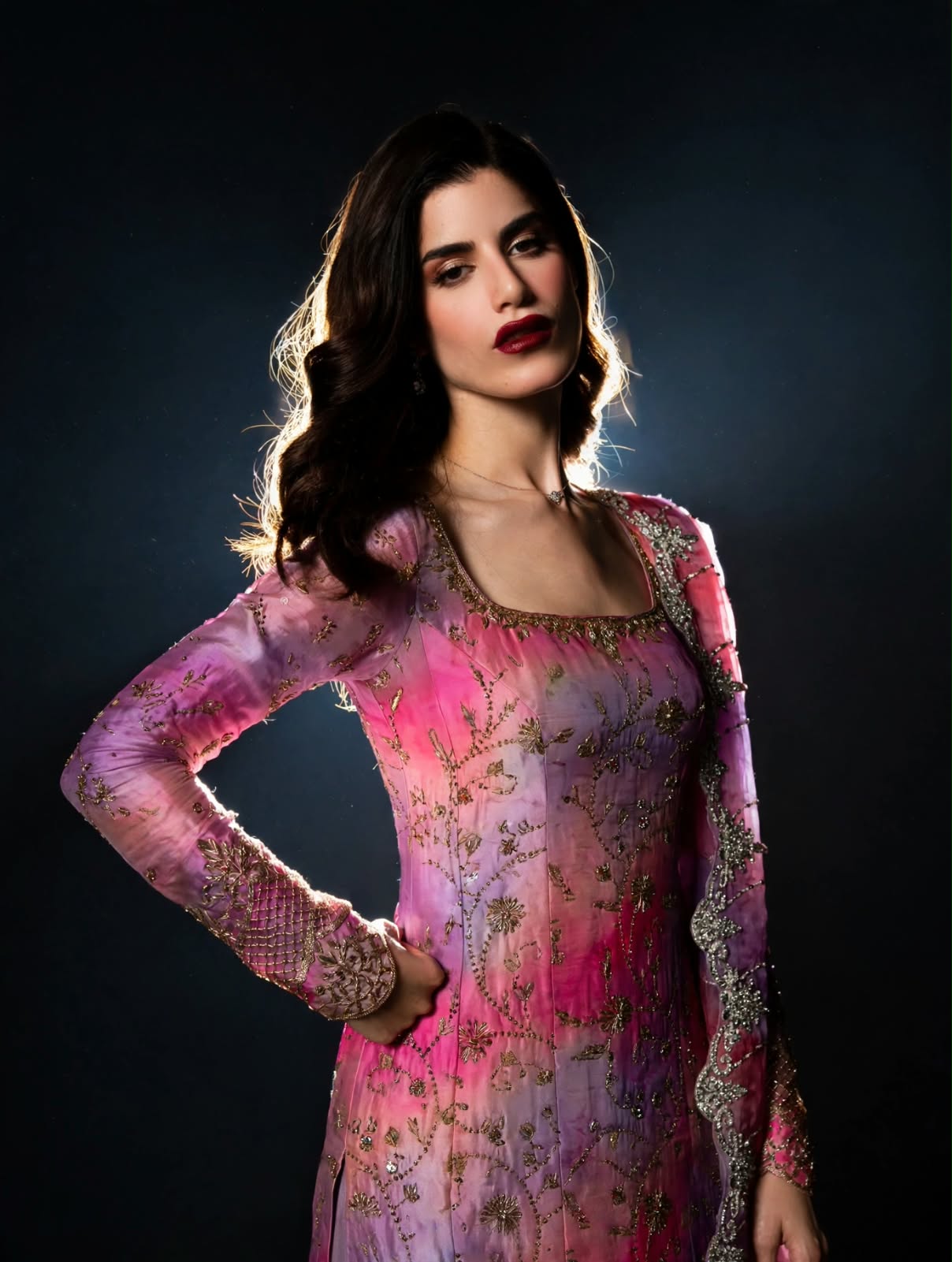 Shrenz Pink Cutdana Sheesha Silk Formal Collection Replica - Image 2