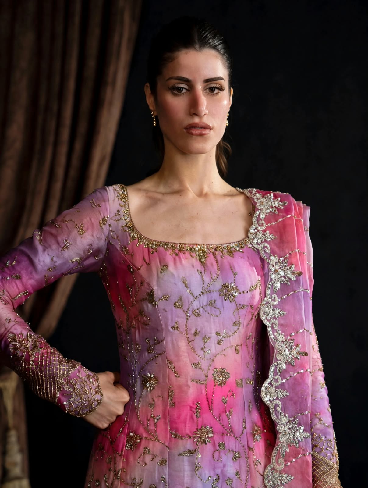 Shrenz Pink Cutdana Sheesha Silk Formal Collection Replica - Image 3