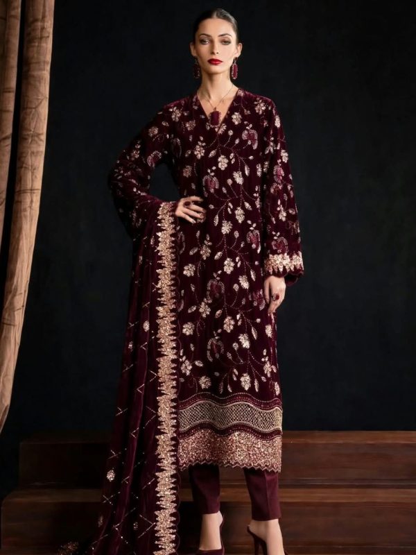 Shrenz Maroon Velvet Collection Replica