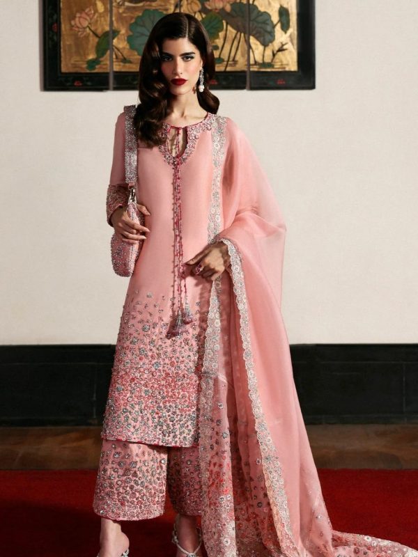Hussain Rehar Pink Raw Silk Formal Collection Replica