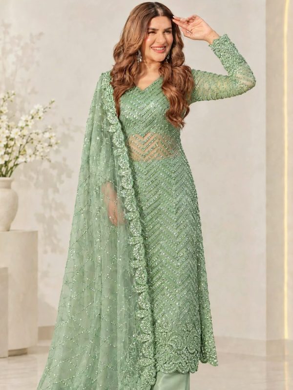 Shrenz Pistachio Soft Net Cutdana Formal Collection Replica