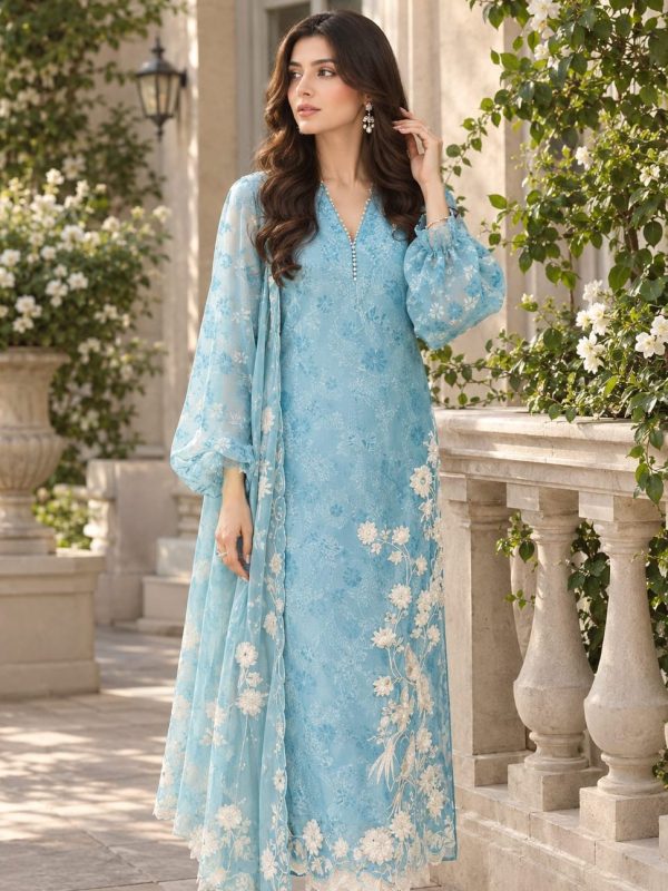 Shrenz Sky Blue Organza Formal Collection Replica
