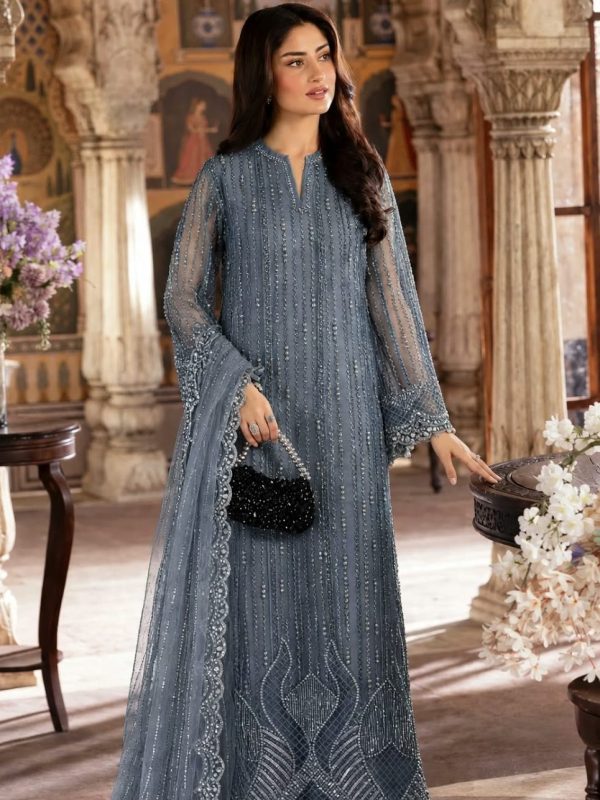 Shrenz Grey Soft Net Cutdana Formal Collection Replica