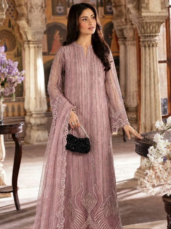 Shrenz Pink Soft Net Cutdana Formal Collection Replica