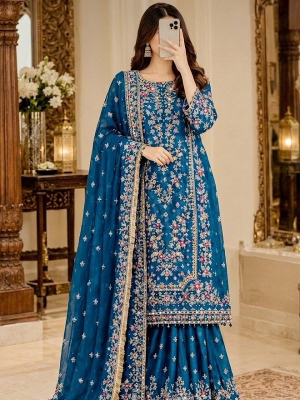 Shrenz Blue Chiffon Formal Collection Replica