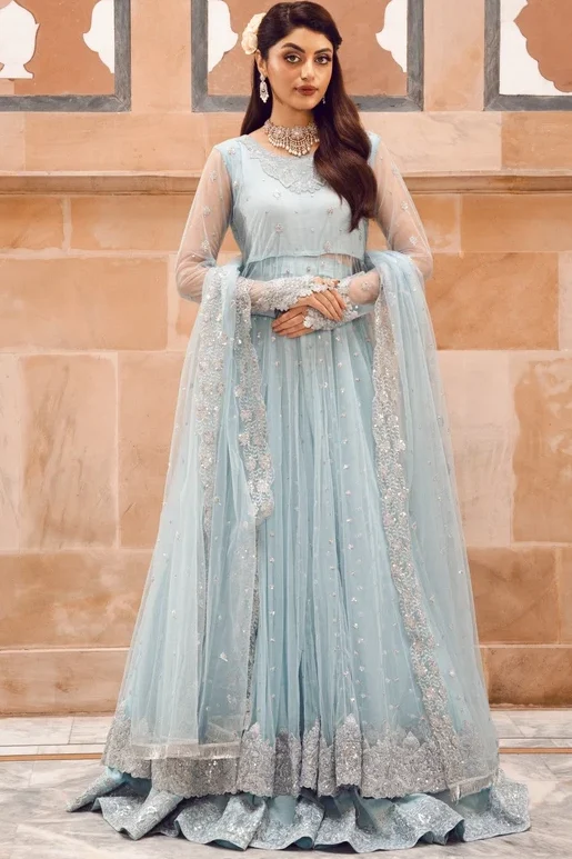 Shrenz Sky Blue Soft Net Formal Collection Replica