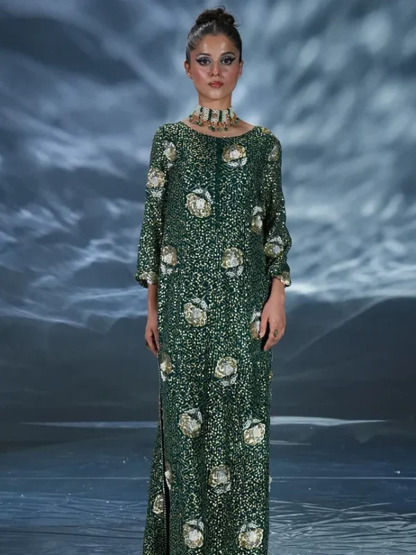 Amave Bottle Green Chiffon Formal Collection Replica