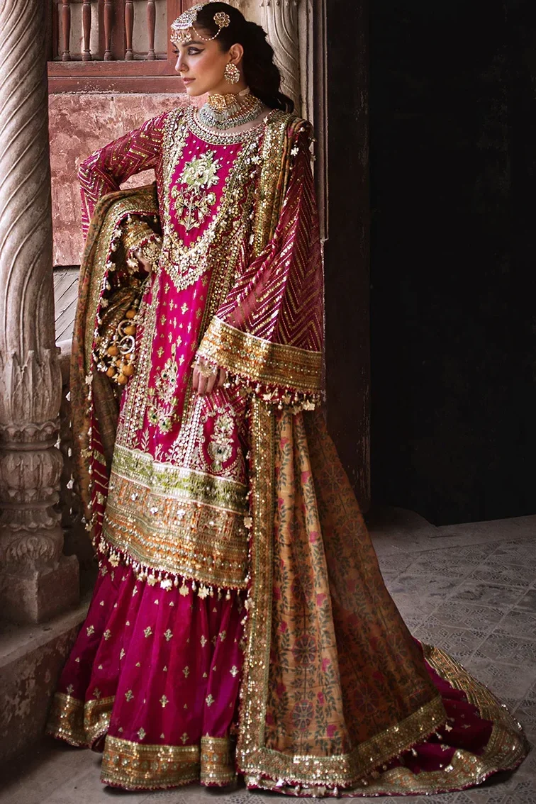 Shrenz Shocking Pink Organza Bridal Collection Replica