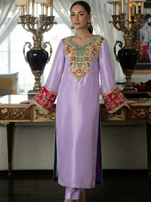 Shrenz Purple Raw Silk Formal Collection Replica