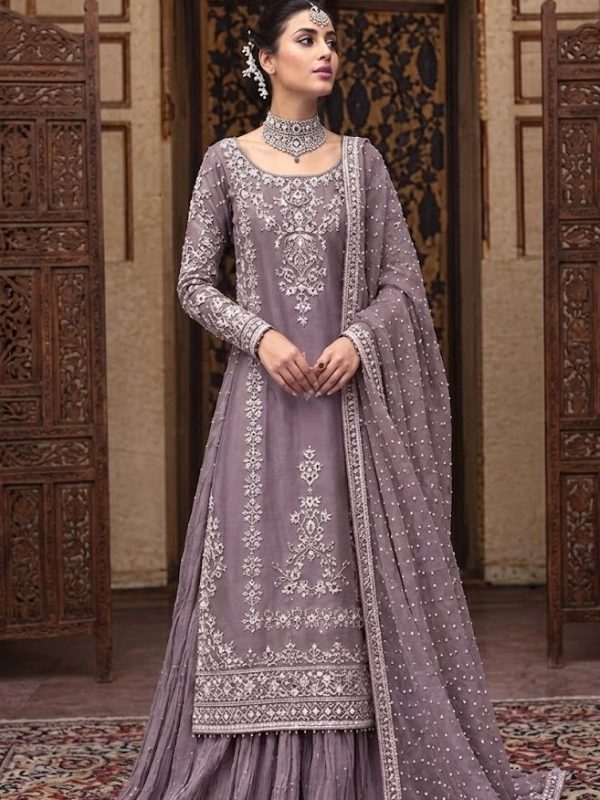 Shrenz Purple Sheesha Silk Formal Collection Replica