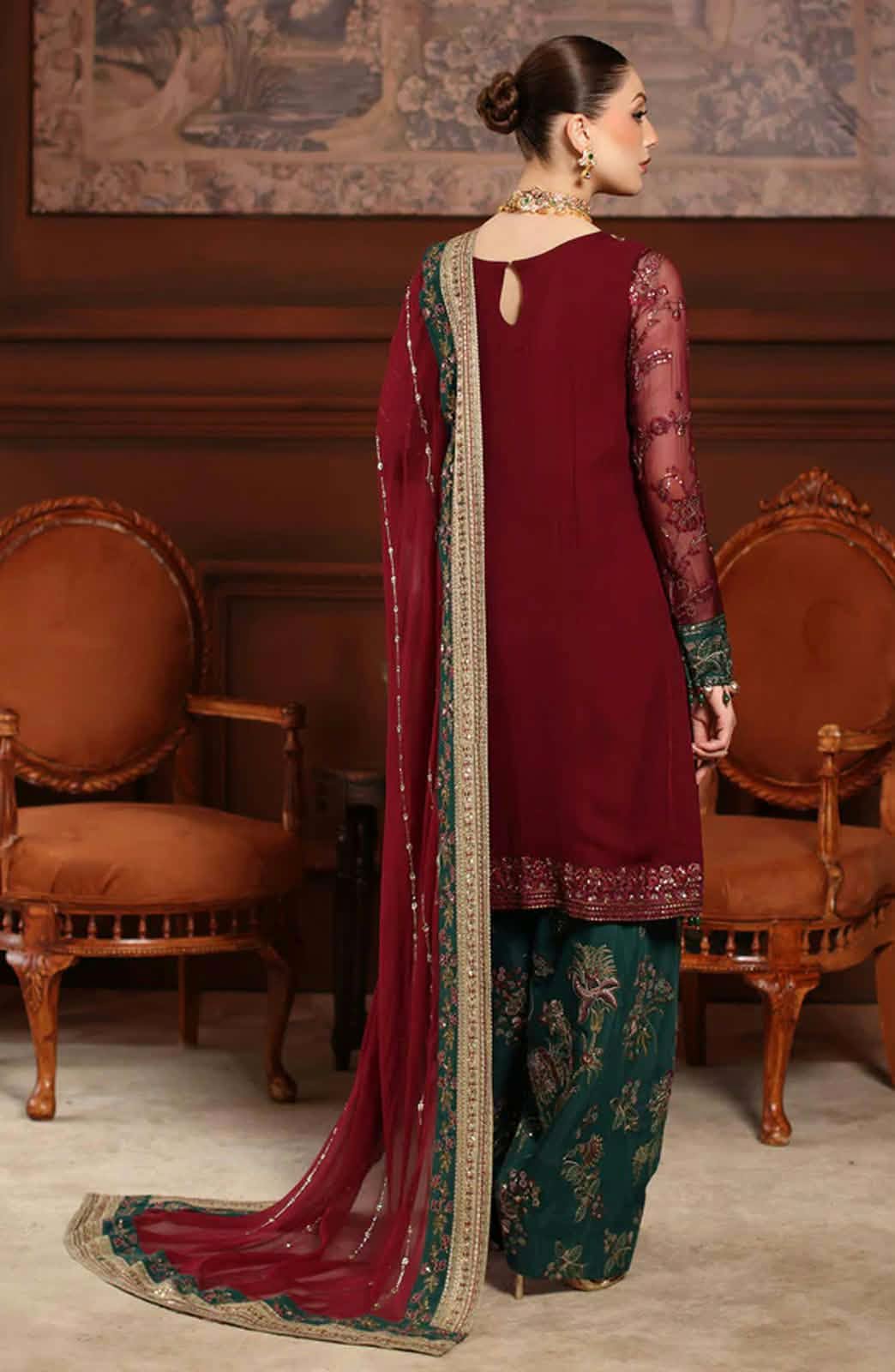 Shrenz Maroon Chiffon Formal Collection Replica - Image 2